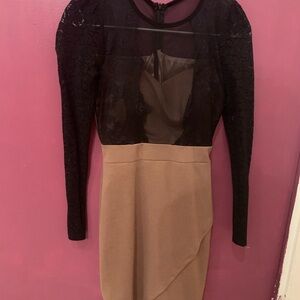 Elegant Black and Brown Lace Dress